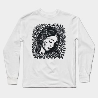 Linocut Woman Long Sleeve T-Shirt